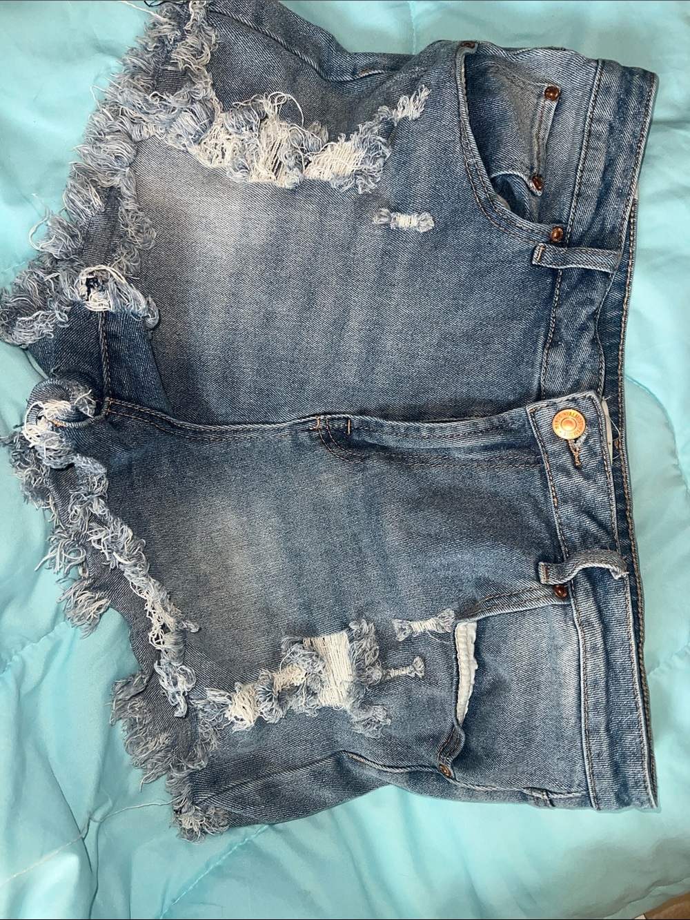 Almost Famous Distressed Light Blue Denim Shorts with Frayed Hem